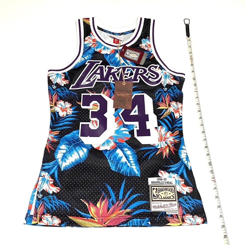 Mitchell & Ness LA LAKERS Shaquille O'Neal Shaq FLORAL JERSEY Men's XS X-Small - Picture 2 of 10